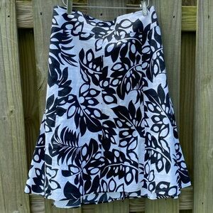 Tribal Black & White Foliage Print A-line Lined Skirt Women’s Sz 20
